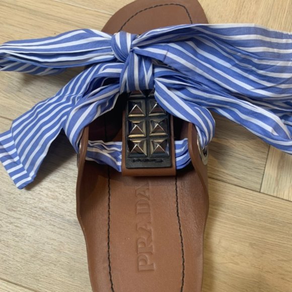 NEW Prada Studded Bow Tie Sandals (7) - Picture 6 of 9